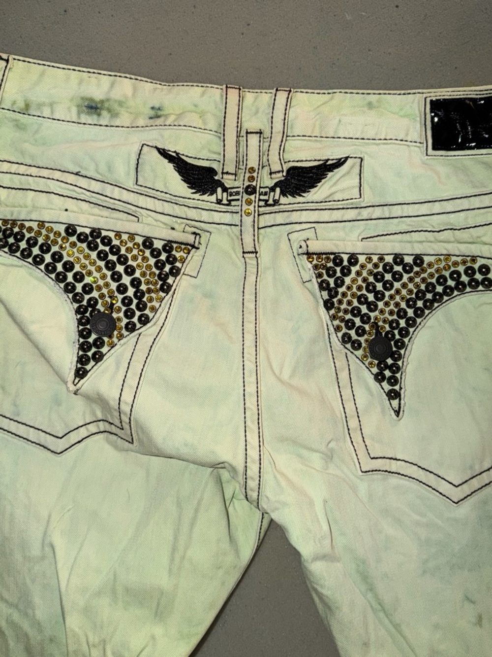 Robin's Jean White Slim Men's Jeans with Studded Pocket Accents